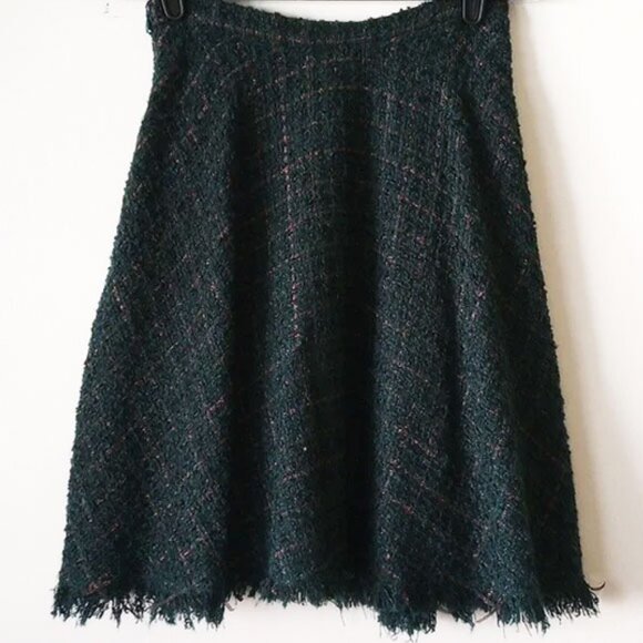 Eva Franco Plaid Circle Mini Skirt 2 MADE IN USA Green Bronze Metallic Lined - Picture 2 of 8